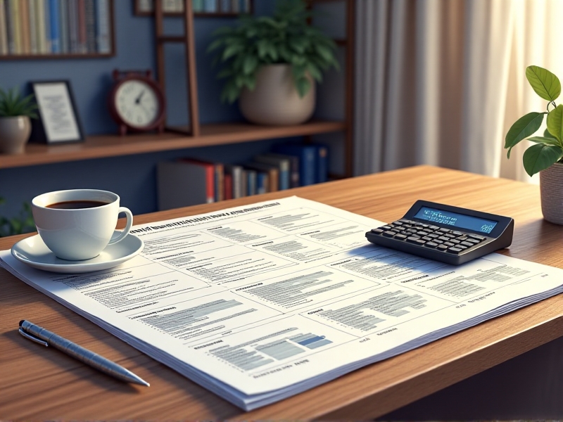 A detailed financial planning document spread out on a desk, with a calculator, pen, and coffee cup nearby. The document includes charts and graphs illustrating budget allocations for franchise expansion, with a focus on cost-effective strategies.