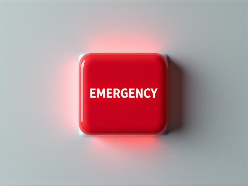A close-up of a bright red emergency call button mounted on the wall next to a float tank, with clear labeling and easy accessibility for users in need of assistance.